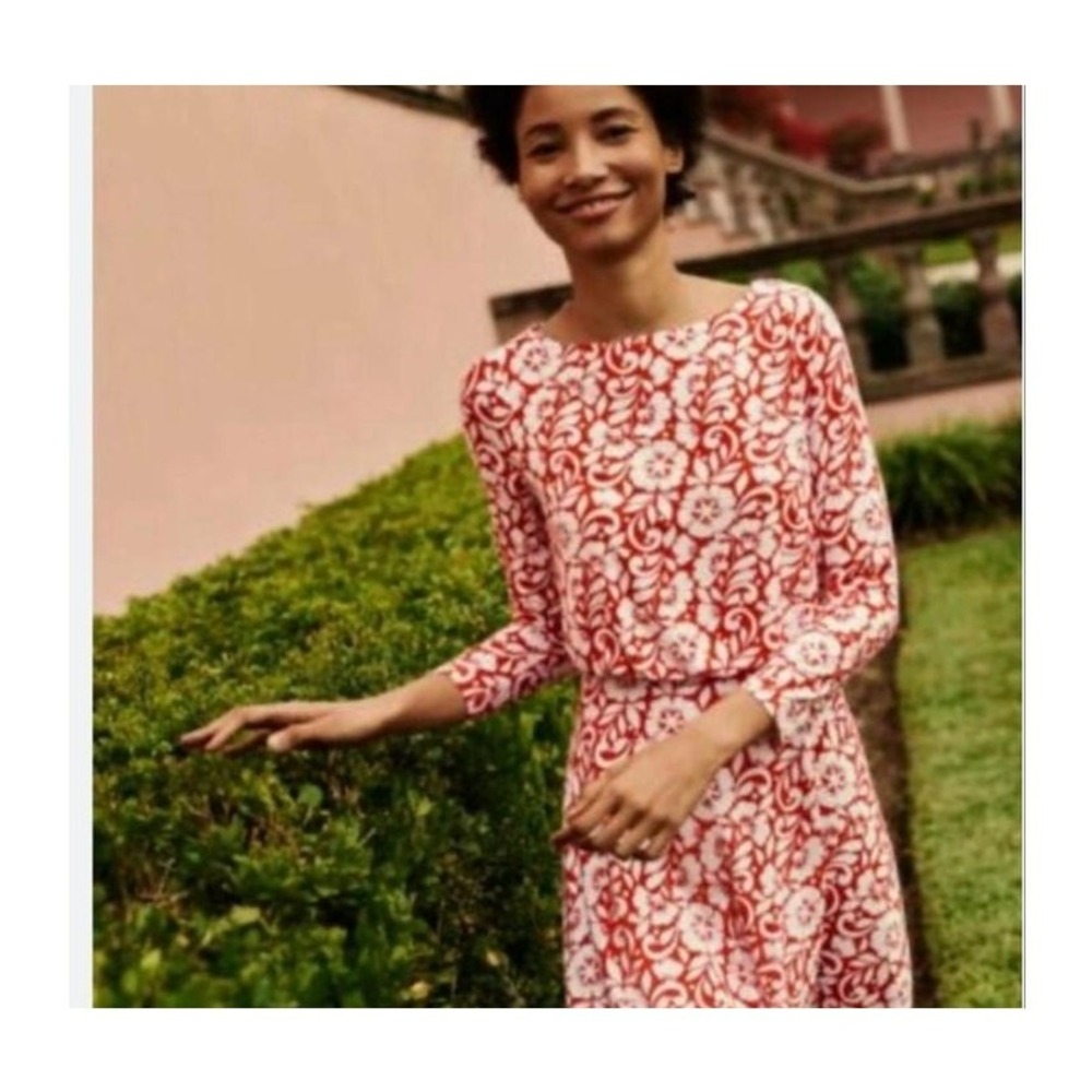 Boden‎ Nellie Red Hibiscus Jersey Dress Floral 6 Long Floral Midi